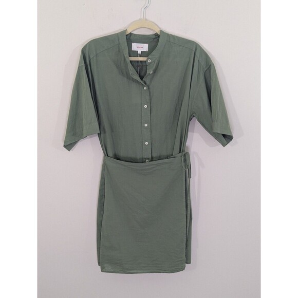 XiRENA Agnes Green Button-Up Mini Dress 100% cotton Short Sleeve Wrap Sz S *Read - Picture 2 of 9